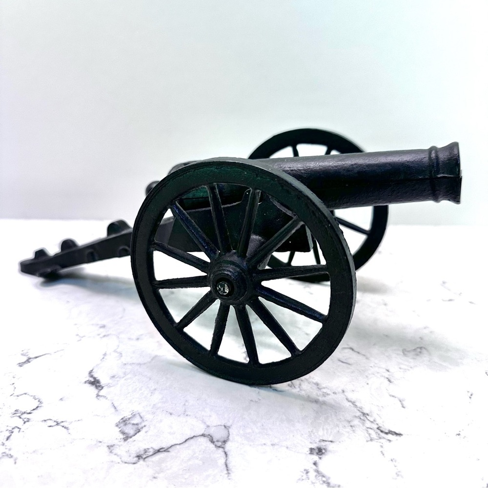 Vintage Cast Iron Field Cannon Toy Replica Spoke Wheel Black  10 1/2" Long